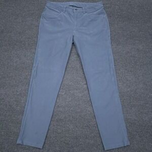 Lululemon Commission Pants Mens 34x30 Blue Gray Classic Pocket Zip Stretch Logo